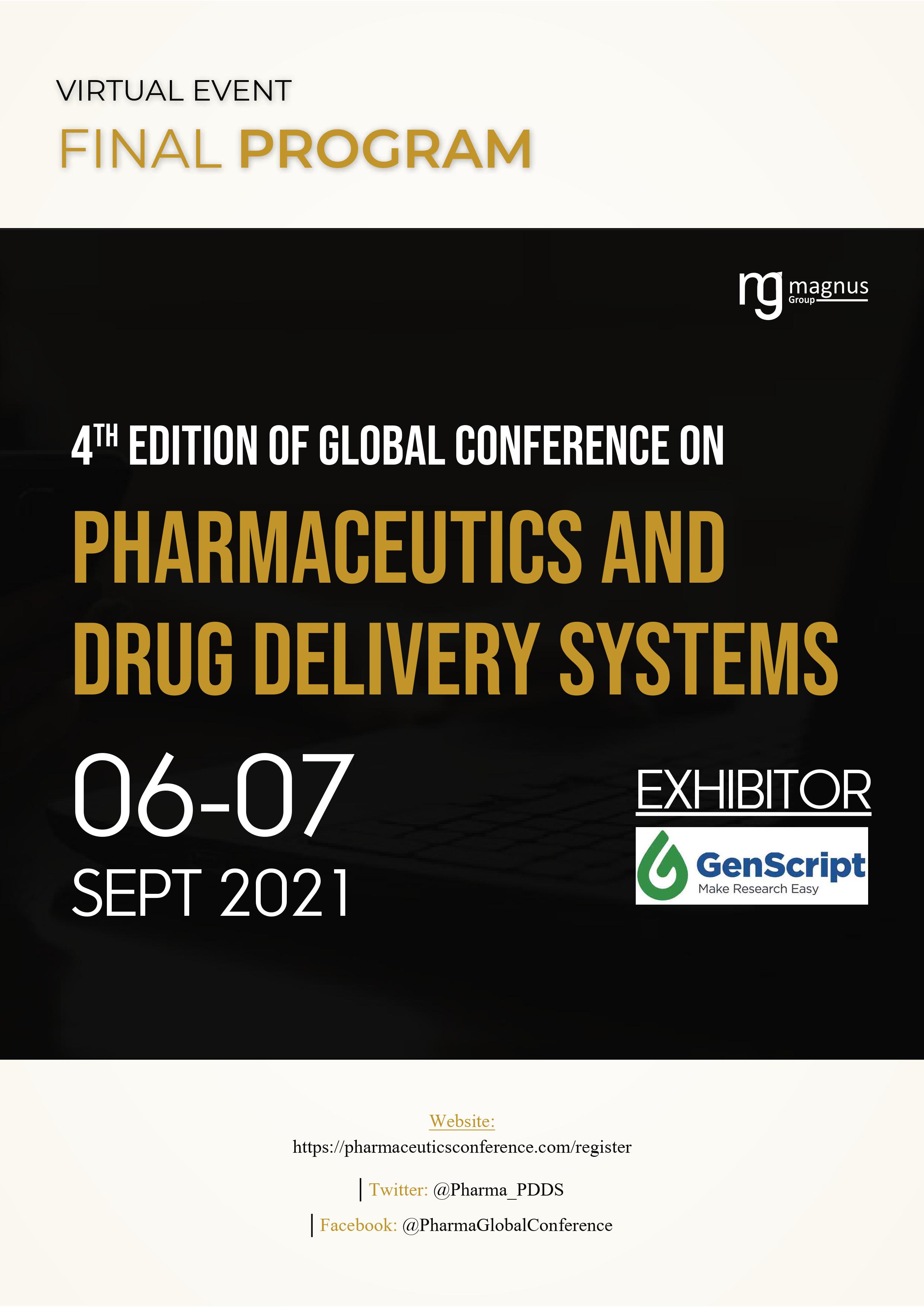 4th Edition of Global Conference on Pharmaceutics and Drug Delivery Systems Program